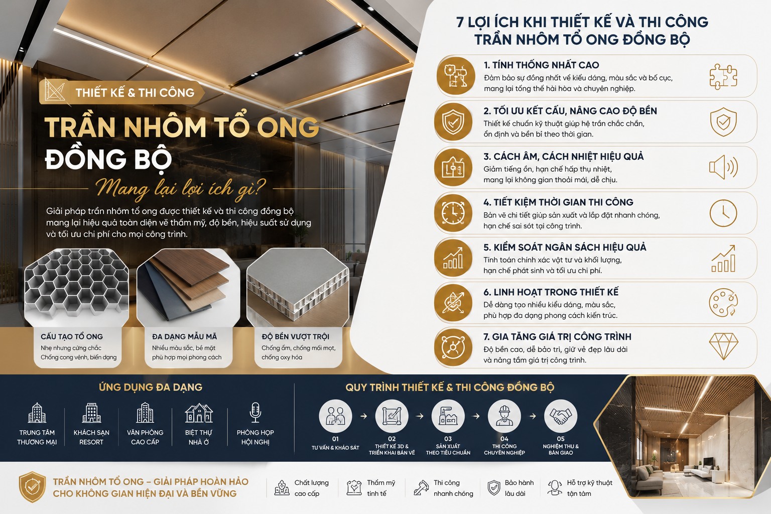 THIẾT KẾ VÀ THI CÔNG TRẦN NHÔM TỔ ONG ĐỒNG BỘ MANG LẠI LỢI ÍCH GÌ?