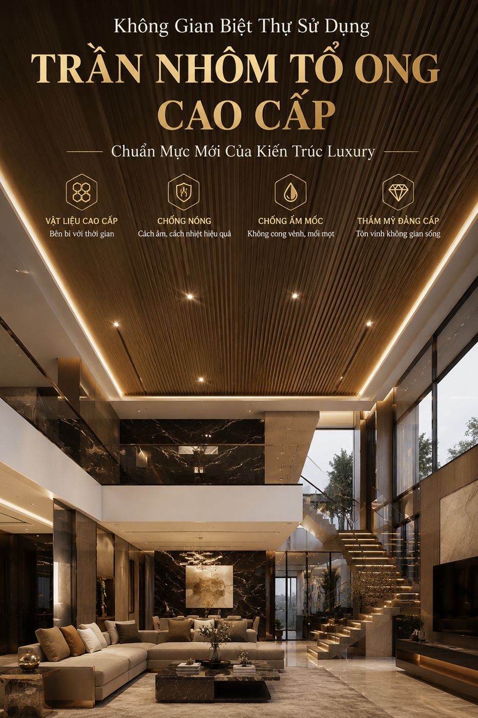 Không Gian Biệt Thự Sử Dụng Trần Nhôm Tổ Ong Cao Cấp – Chuẩn Mực Mới Của Kiến Trúc Luxury
